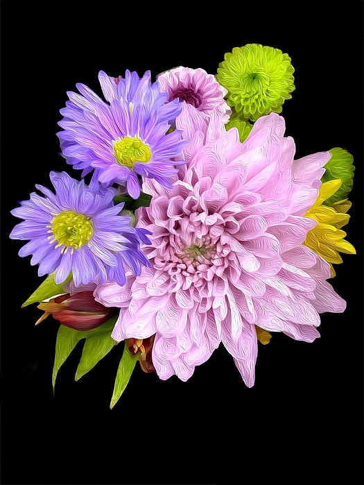 Karen A Wise - Photograph of Pink Mixed Bouquet with Oil Painting Effect Added