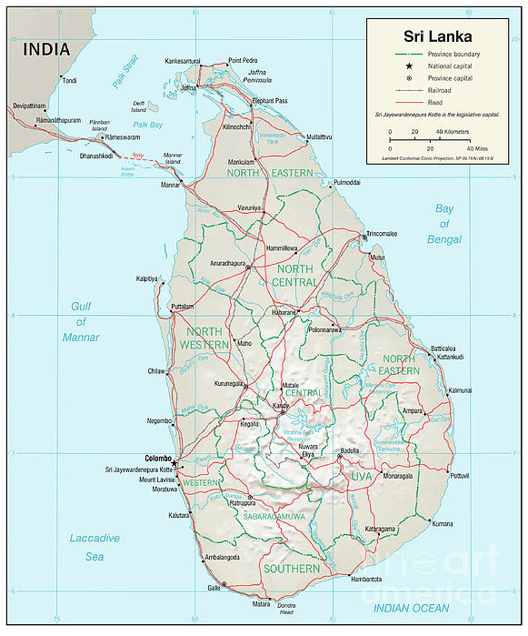 Physiographic Map Of Sri Lanka, 2001 Greeting Card By Granger