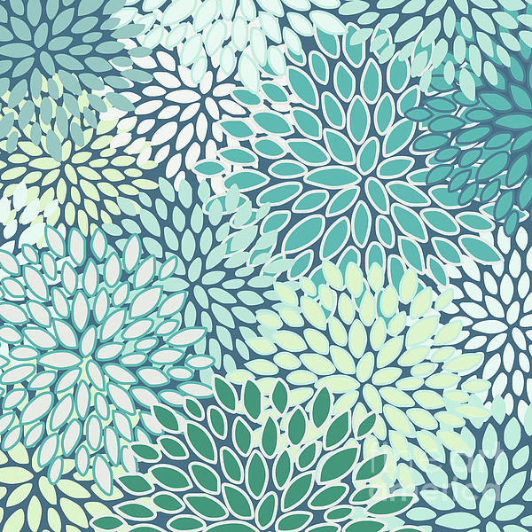 Floral Pattern, Aqua, Teal, Turquoise and Gray Bath Mat by Megan Morris