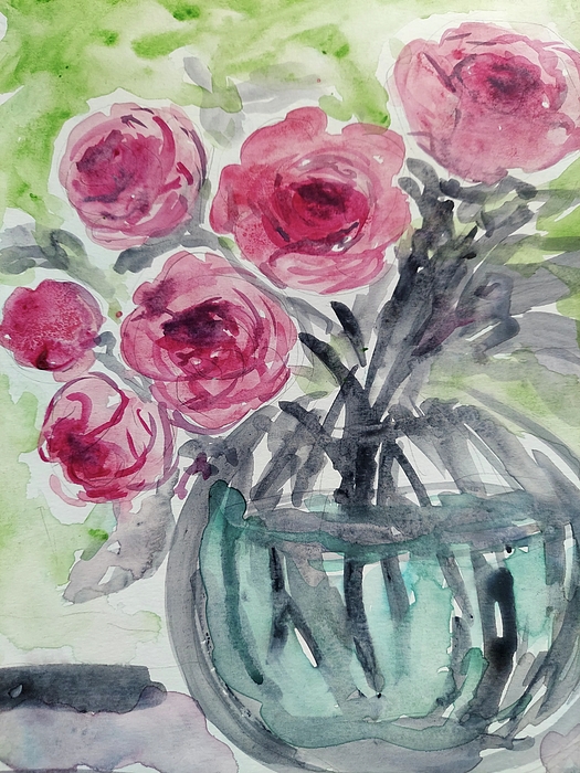 Lyubov Shovkun - Pink roses in clear vase - fine art print 