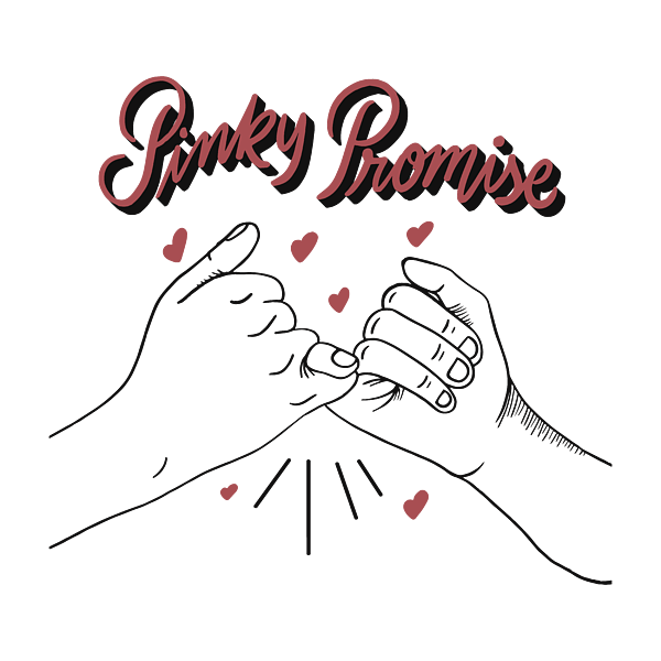 Pinky promise outline with red heart sign Vector Image