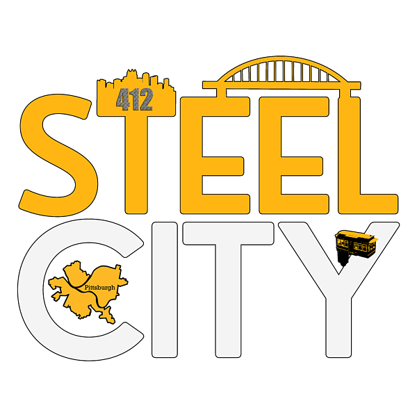 : 412 Pittsburgh Yellow text Design City Skyline