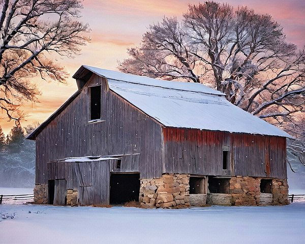 David Dehner - Poconos Pennsylvania Old Barn Snowfall