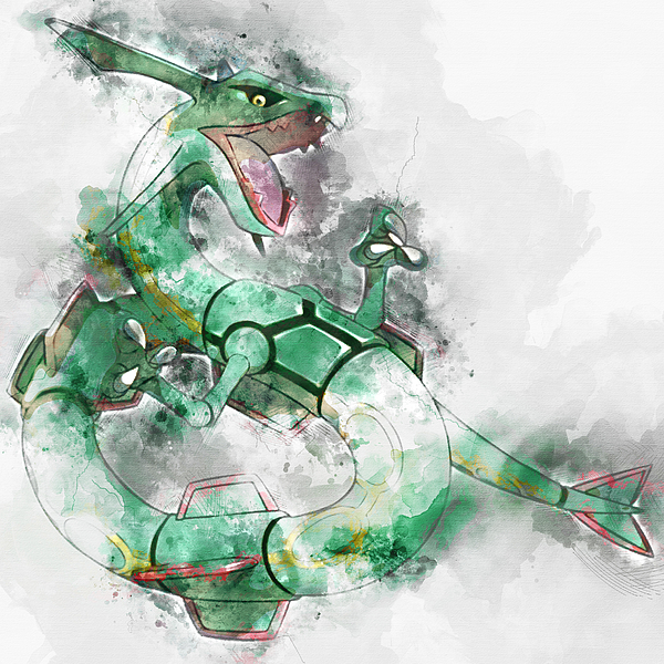 Original Framed Painting: Mega Rayquaza Pokemon Emerald 