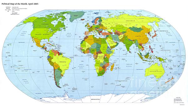 Political Map Of The World, April 2005 Greeting Card For Sale By Jl Images