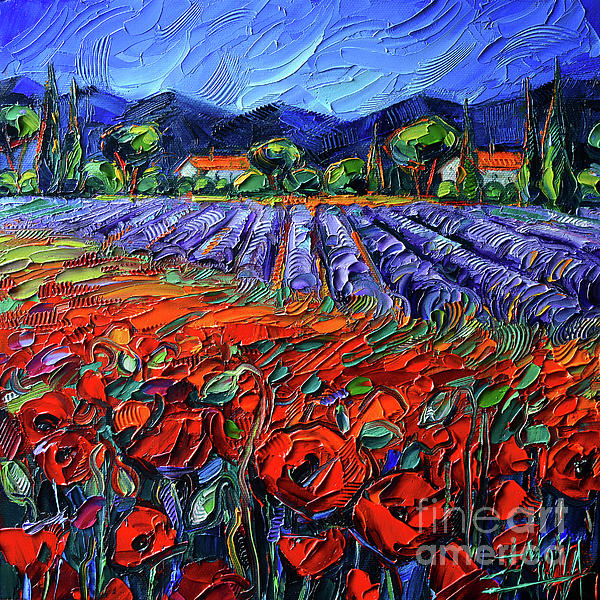 POPPIES AND LAVENDER FIELDS oil painting Mona Edulesco Tapestry by Mona  Edulesco - Fine Art America