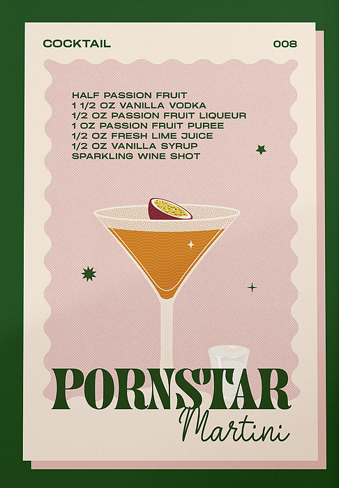 Pornstar Martini Dark Green Cocktail 008 Sticker by Sidney Saye  