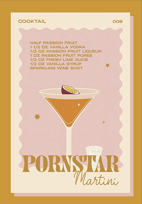 Pornstar Martini Yellow Cocktail 008 Sticker by Sidney Saye Fine  