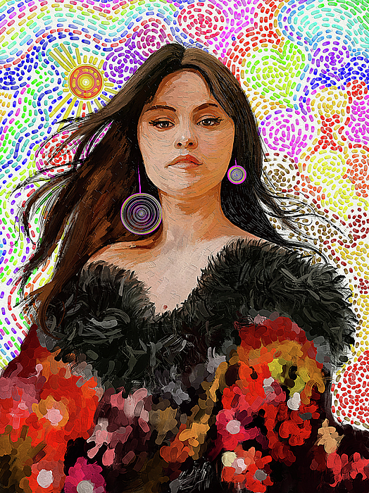 Portrait of Selena Gomez Fleece Blanket by Rod Painter Pixels