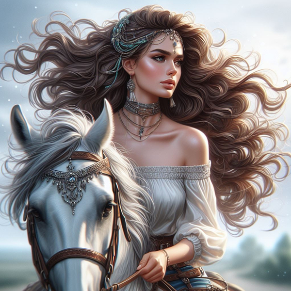 Eve Designs - Portrait of Woman Riding a White Horse