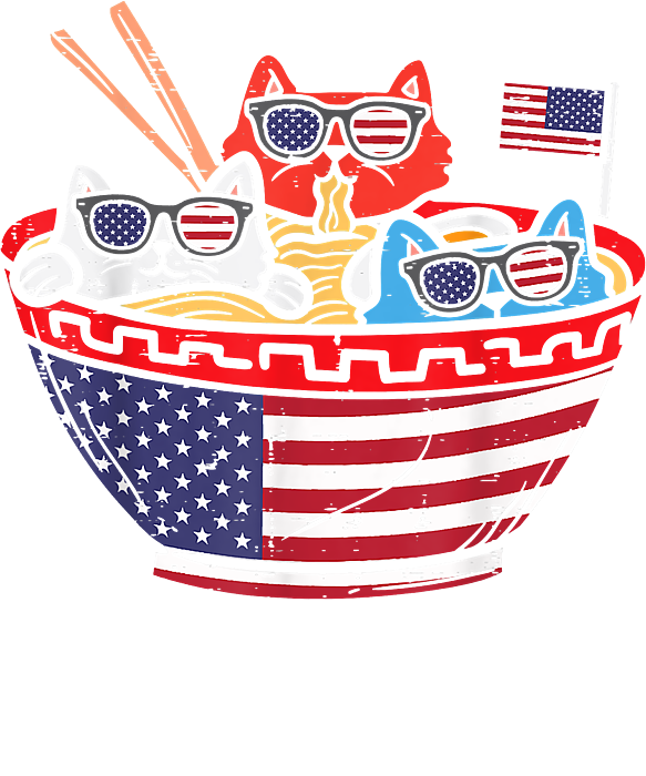 Precious Life Cats Ramen Anime American Flag Usa Funny 4Th Of July