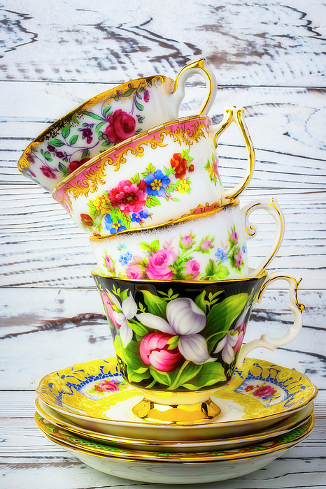 Stack Of Pretty Tea Cups Photograph by Garry Gay - Pixels Merch