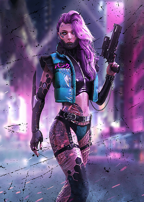 Punk Girl of Cyberpunk Greeting Card by Cyberpunk Art