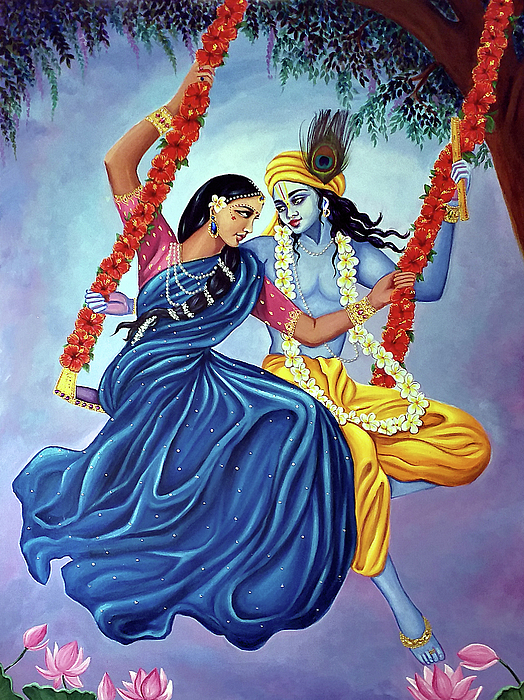 Radha Krishna Jhulan leela Greeting Card by From Rampyari's Heart