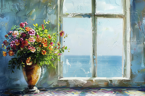 Boyan Dimitrov - Radiant Blooms Adorning a Sunlit Renaissance Room 