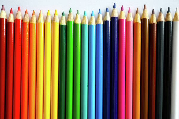 Rainbow Colored Pencils Lined Up on White Background Beach Towel by Ocean  Breeze - Fine Art America