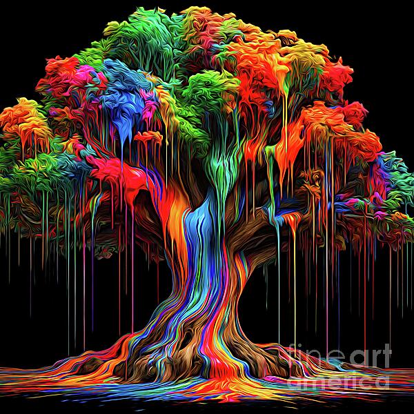 Rose Santuci-Sofranko - Rainbow Tree with Expressionist and Paint Drip Effects
