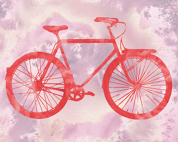 Irina Sztukowski - Red Bicycle Silhouette On Dusty Pink Watercolor 