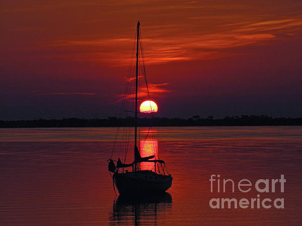 Brenda Harle - Red Sailboat at Sunrise