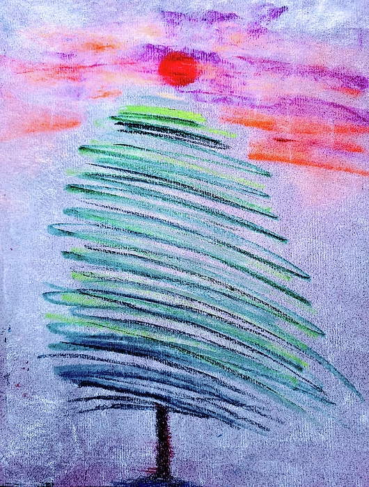 Lucia Waterson - Red sun over the green pine tree
