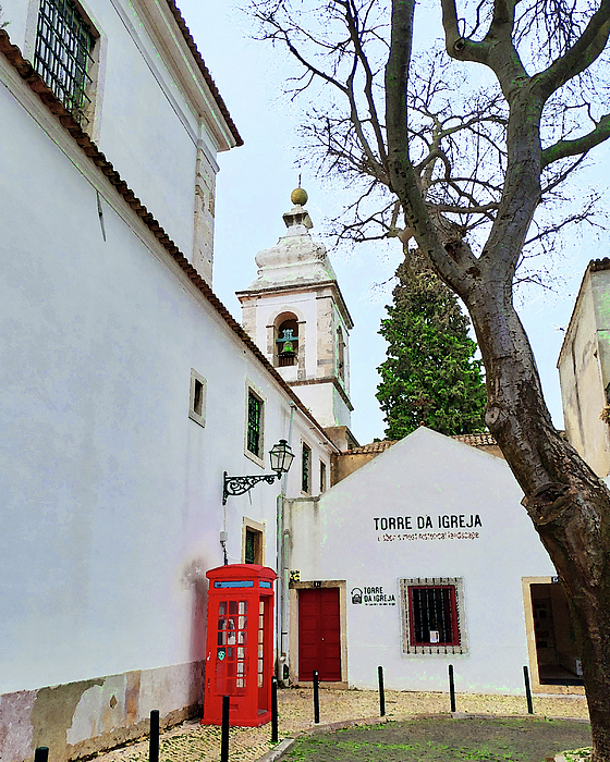 Irina Sztukowski - Red Telephone Booth Next To Torre Da Igreja Lisbon Portugal 