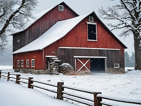 David Dehner - Red Winter Barn Pocono Mountains Pennsylvania