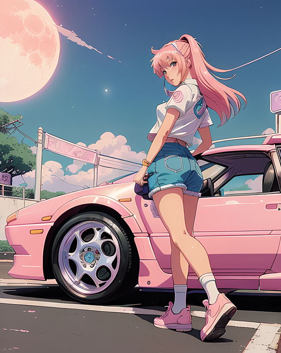 90s Anime Girl Drifter Pastel Pink Art Graphic by Yvaine · Creative Fabrica