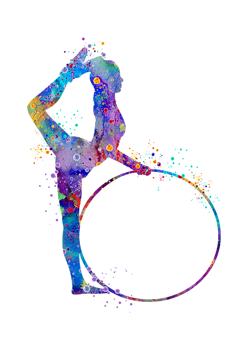 Rhythmic Gymnastics Hoop Girl Watercolor Silhouette T-Shirt by White Lotus  - Pixels