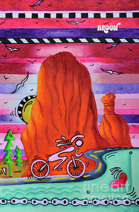 Megan Aroon - Ride Zion National Park on Your Bike Original PoP Art Cycling Painting by MeganAroon