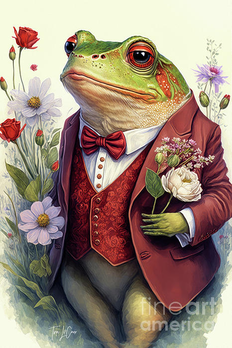 Romeo The Bullfrog Shower Curtain by Tina LeCour - Pixels