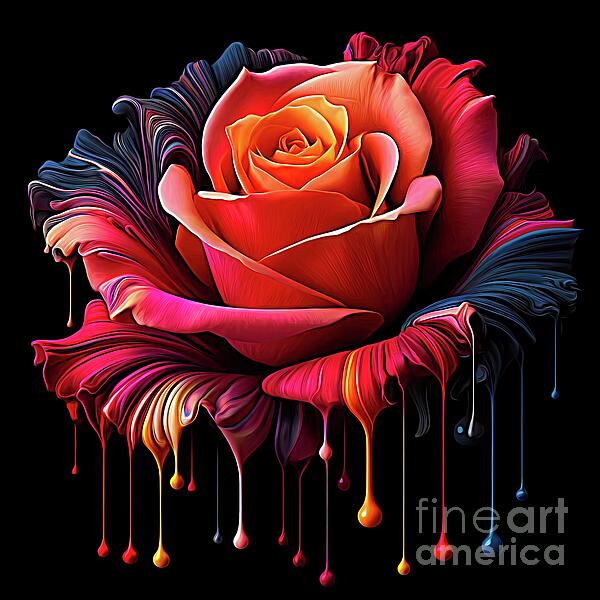 Rose Santuci-Sofranko - Rose Flower with Paint Drip and Expressionist Effect