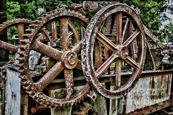 Poster metal heart with rusty gears and cogs 
