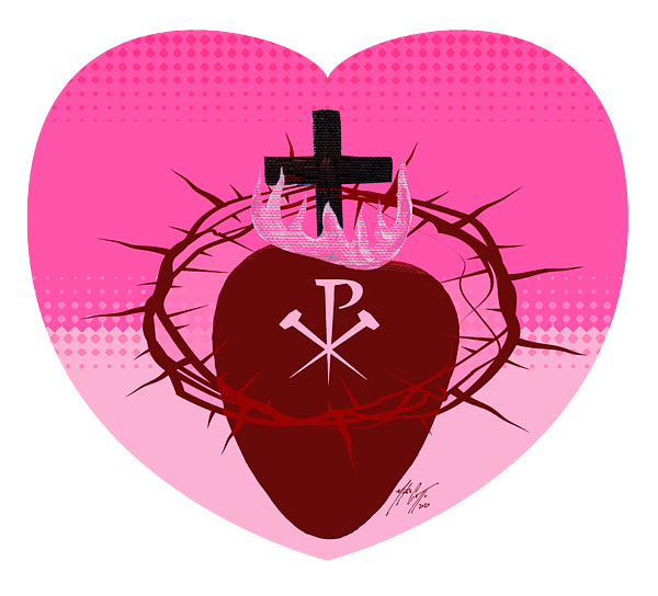 Sacred Heart of Jesus with Chi Rho Pink Jigsaw Puzzle by Michael Cotto ...