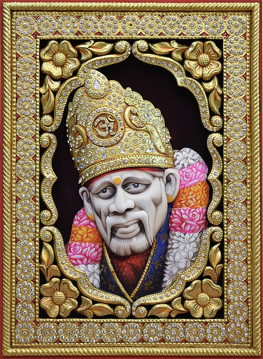Sai Baba hand wood painting gold leaf large wood painting with frame  Weekender Tote Bag by Cloudfoster - Fine Art America