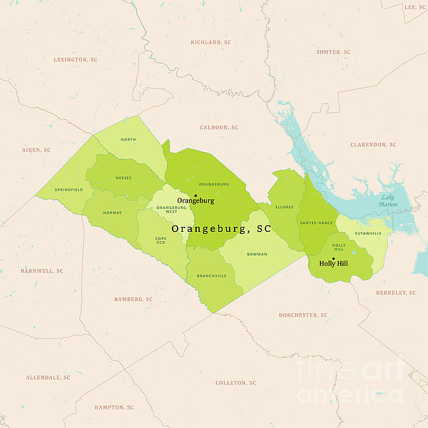 SC Orangeburg County Vector Map Green Greeting Card By Frank Ramspott   Sc Orangeburg County Vector Map Green Frank Ramspott 