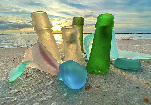 Sea Glass Bottles Shower Curtain by Nikki Brubaker - Fine Art America