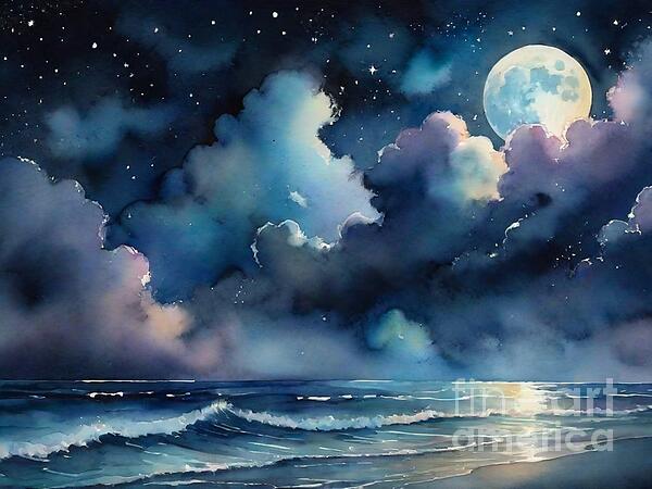 Windy Willows - Sea Moon Watercolor