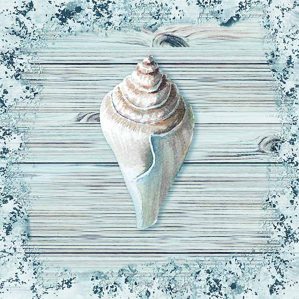 Irina Sztukowski - Seashell In Teal Turquoise Blue Watercolor Beach House Decor IV