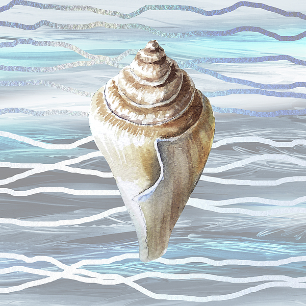 Irina Sztukowski - Seashell On Teal Blue Beach House Nautical Painting Decor VII