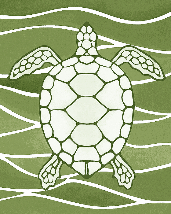 Irina Sztukowski - Seaweed Green Watercolor Tortoise Under The Sea Turtle Native Art Ocean Creature II