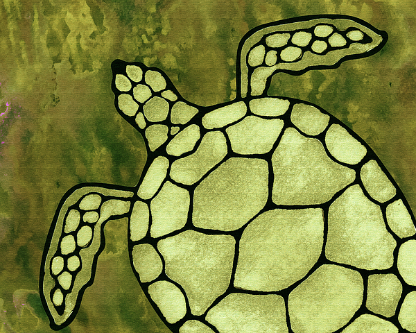 Irina Sztukowski - Seaweed Green Watercolor Tortoise Under The Sea Turtle Native Art Ocean Creature III