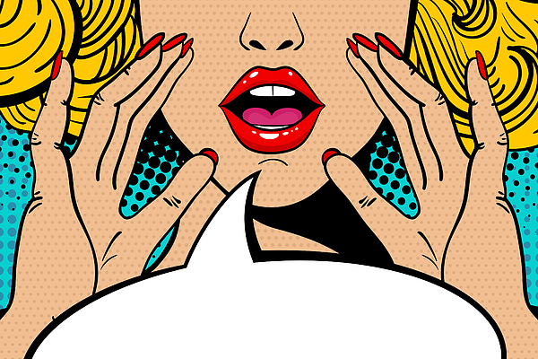 Sexy surprised blonde pop art woman with open mouth and rising hands  screaming announcement. Vector background in comic retro pop art style.  Party invitation. Throw Pillow by Tysia - Pixels
