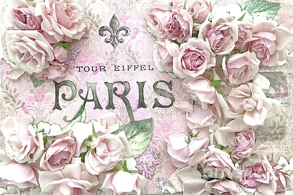 Shabby Chic Pink Roses Parisian Eiffel Tower Decor - Paris Shabby
