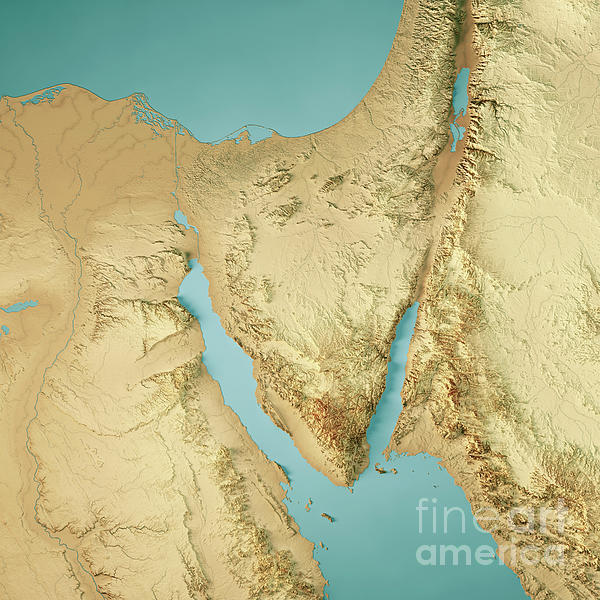 Sinai Peninsula 3D Render Topographic Map Color Sticker By   Sinai Peninsula 3d Render Topographic Map Color Frank Ramspott 