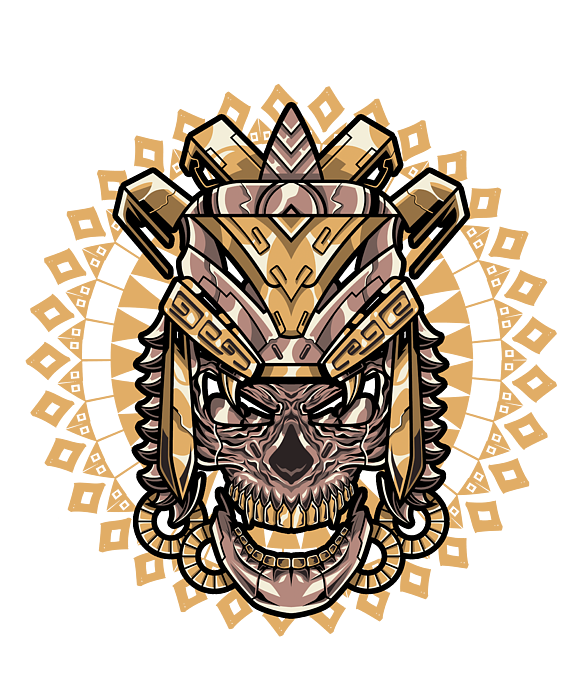 Mayan warrior skull in dragon helmet. Stay fierce! - Leif