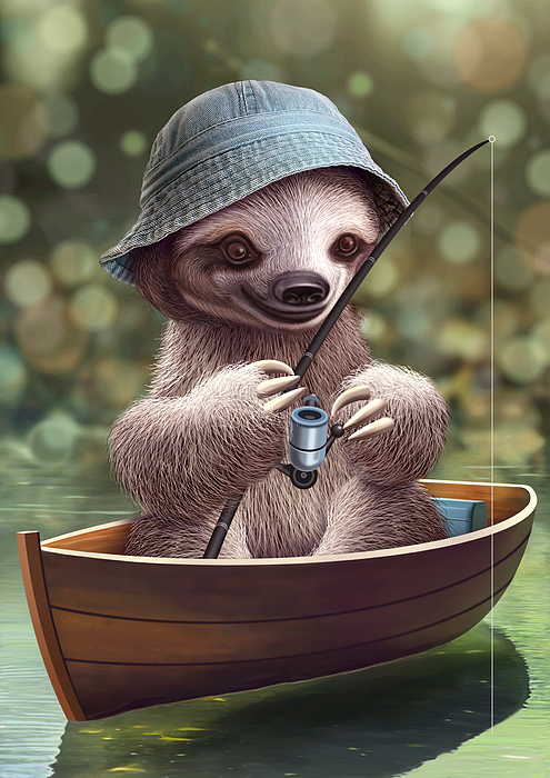 Sloth Go Fishing Jigsaw Puzzle by Adam Lawless - Pixels