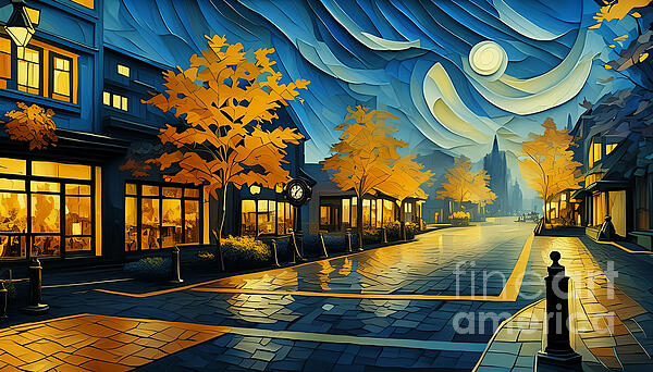 Viktor Birkus - Small town charm on a moonlit autumn night