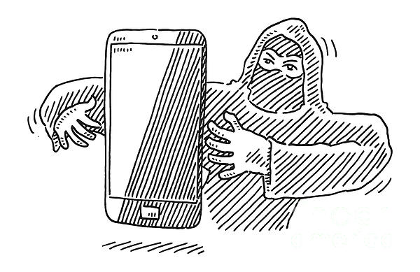 Smartphone Theft Crime Drawing Zip Pouch by Frank Ramspott - Fine 