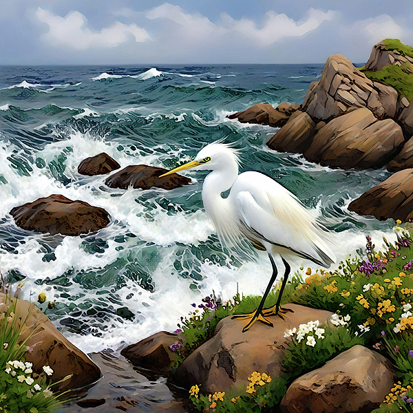 Rosalie Scanlon - Snowy Egret by the Sea