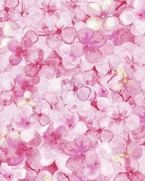 Irina Sztukowski - Soft Gentle Baby Pink Hydrangea Flowers Pattern Watercolor I